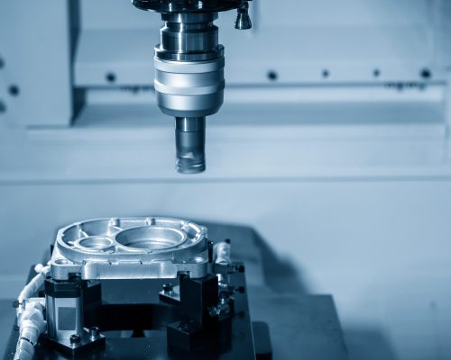 The CNC milling machine rough cutting  the aluminum die casting parts by indexable  endmill tools. The automotive parts manufacturing process by machining center with the indexable tools.